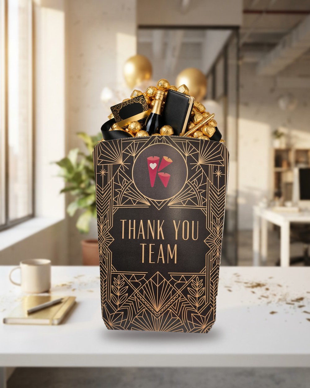 A Thank You Team tub with the maker's logo